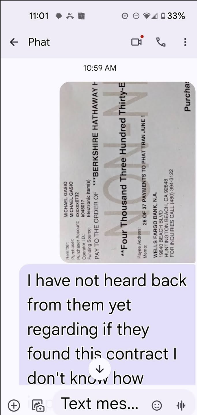 Cashier’s Check image confirming payment to Berkshire Hathaway HomeServices