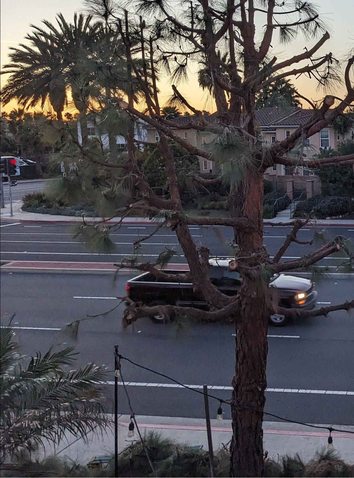 View from patio shows major traffic